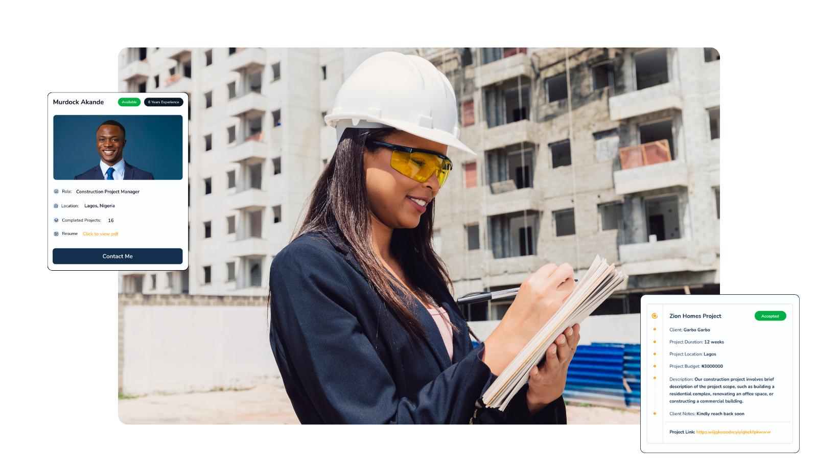 A woman architect taking notes at a construction site