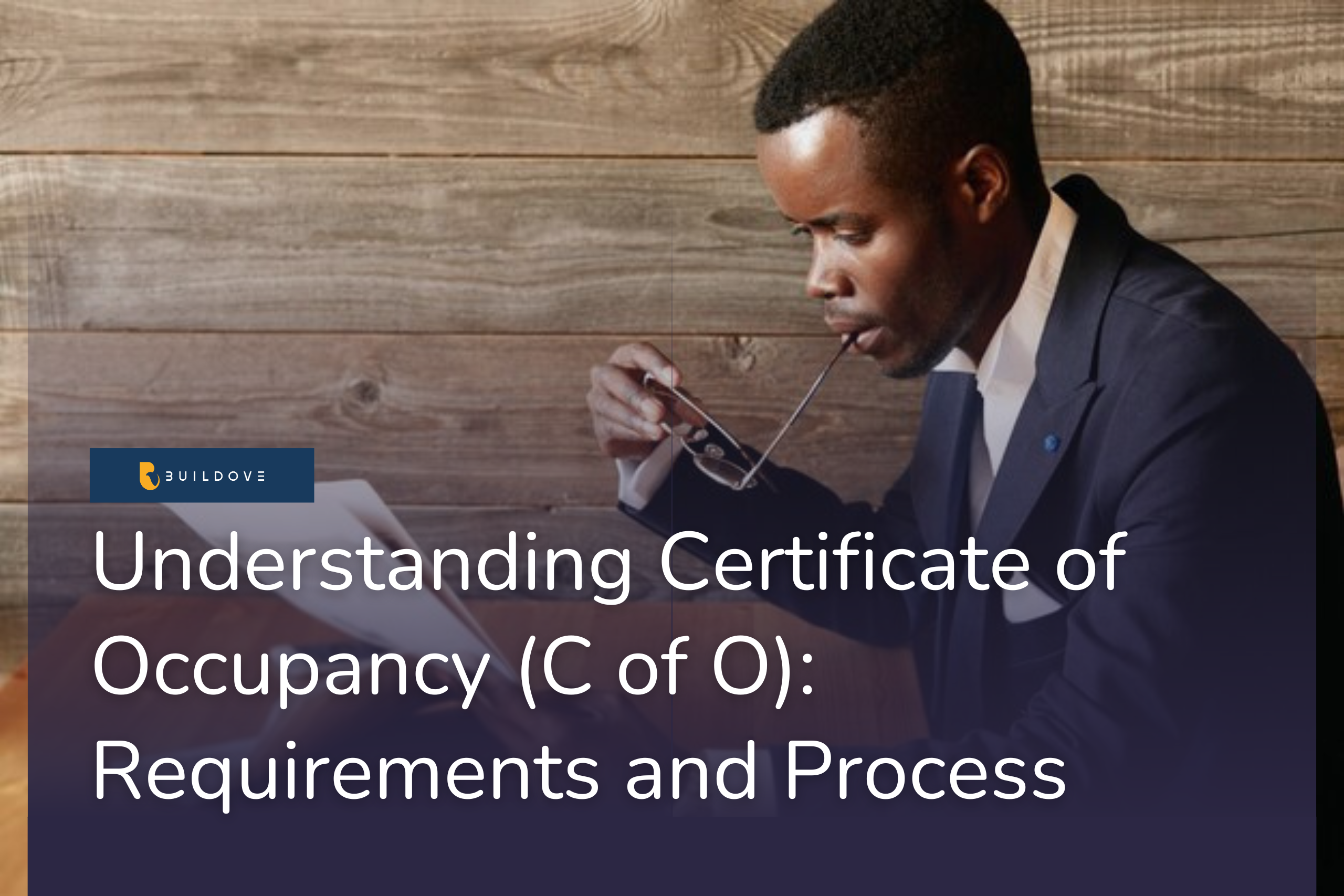 An image of a thinking man holding a certificate of occupancy